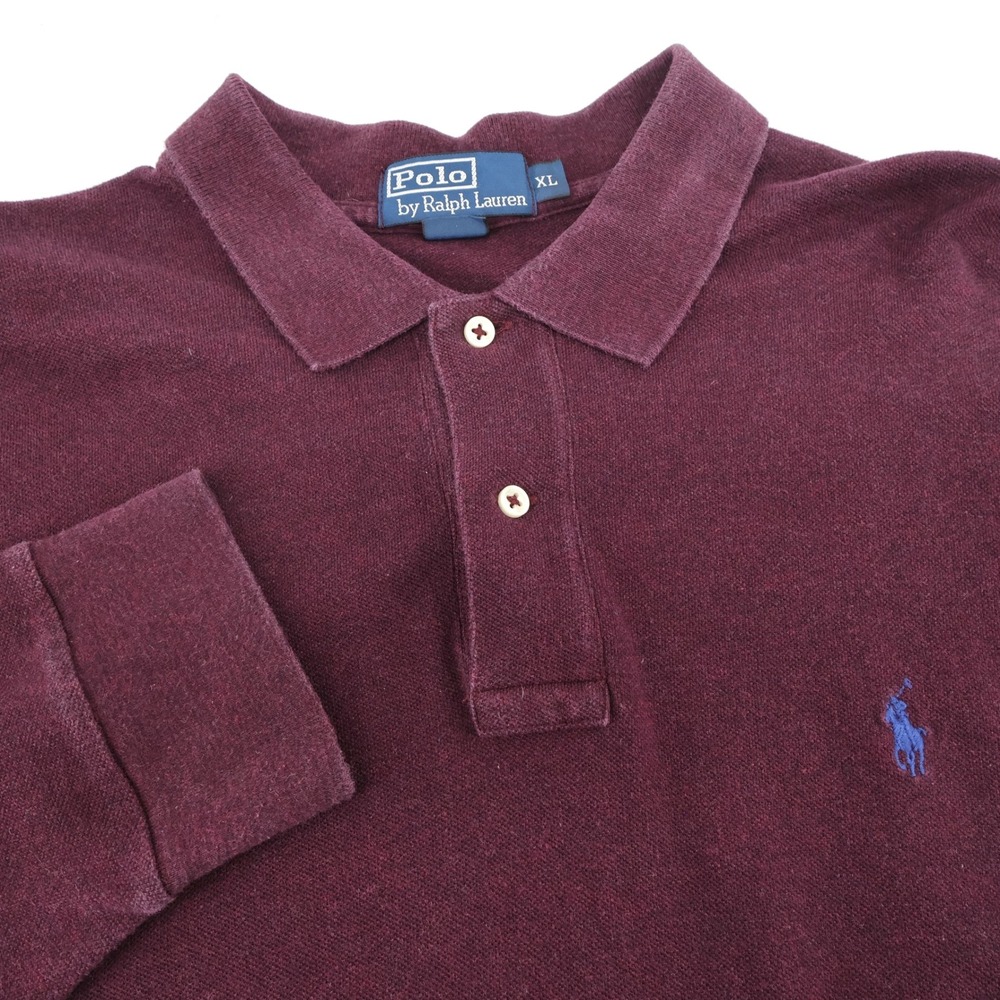 Polo Ralph Lauren Heathered Polo Shirt Burgundy Long Sleeve Mens XL